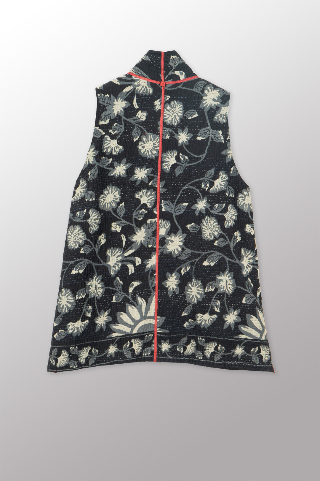 BLACK AND WHITE PRINT PATCH KANTHA KIMONO VEST SHORT - pn4248-blk -