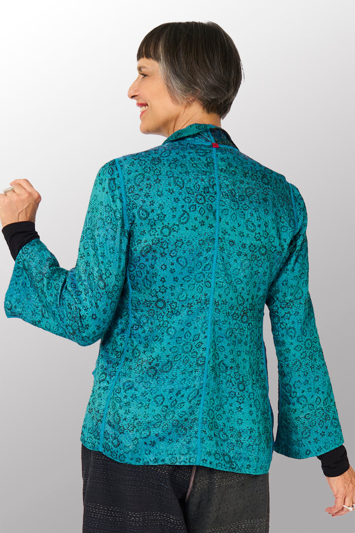 GEORGETTE JACQUARD VINTAGE SILK PATCH KANTHA SHORT JACKET - gj2007-0002m -