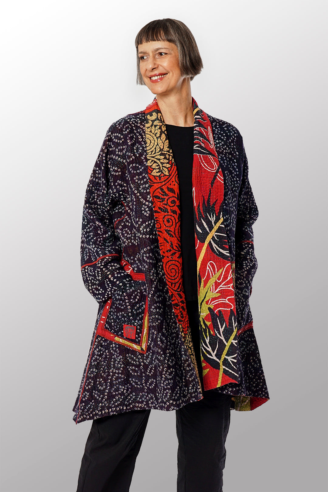 VINTAGE COTTON KANTHA KIMONO LONG JKT - cv4005-0141a -