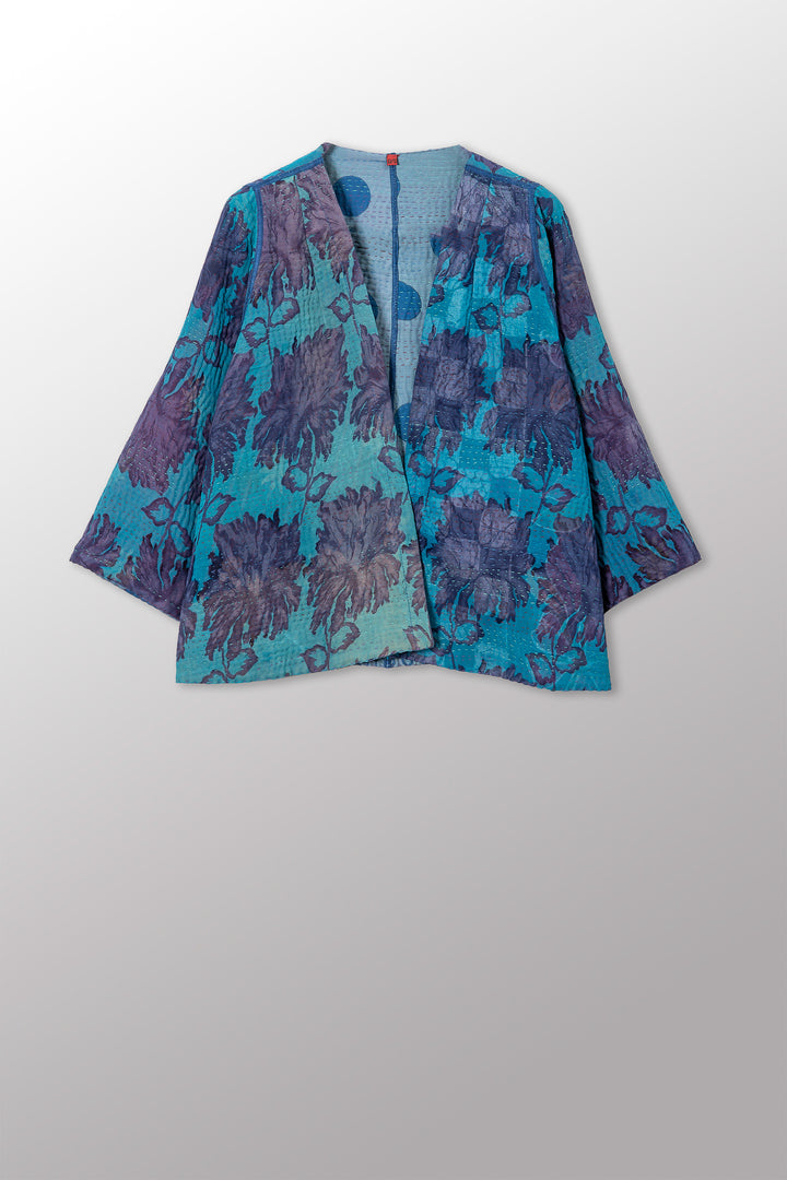 VINTAGE SILK GEORGETTE COTTON KANTHA BELL SHAPE JACKET - gc4048-0001a -