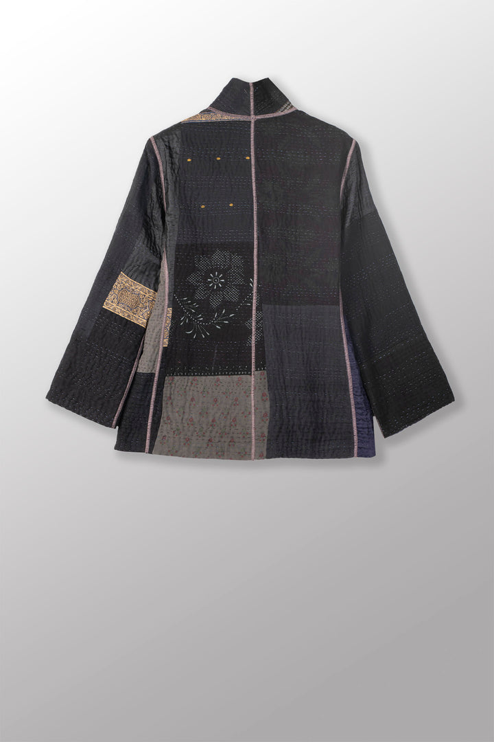 COTTON SILK SW PATCH KANTHA SHORT JKT - ws4007-blk -
