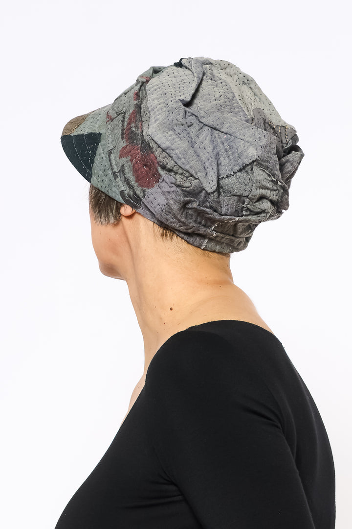 FRAYED PATCH KANTHA HALF BRIM HAT - fi2881-gry -