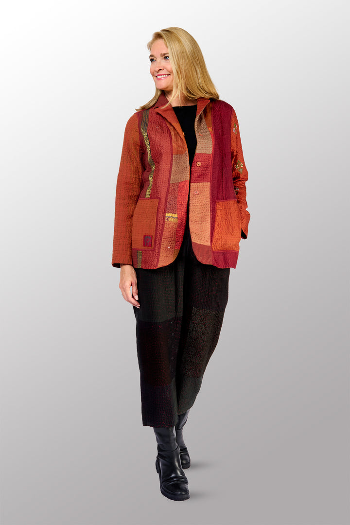 COTTON SILK SW PATCH KANTHA BASIC JACKET - ws4052-org -