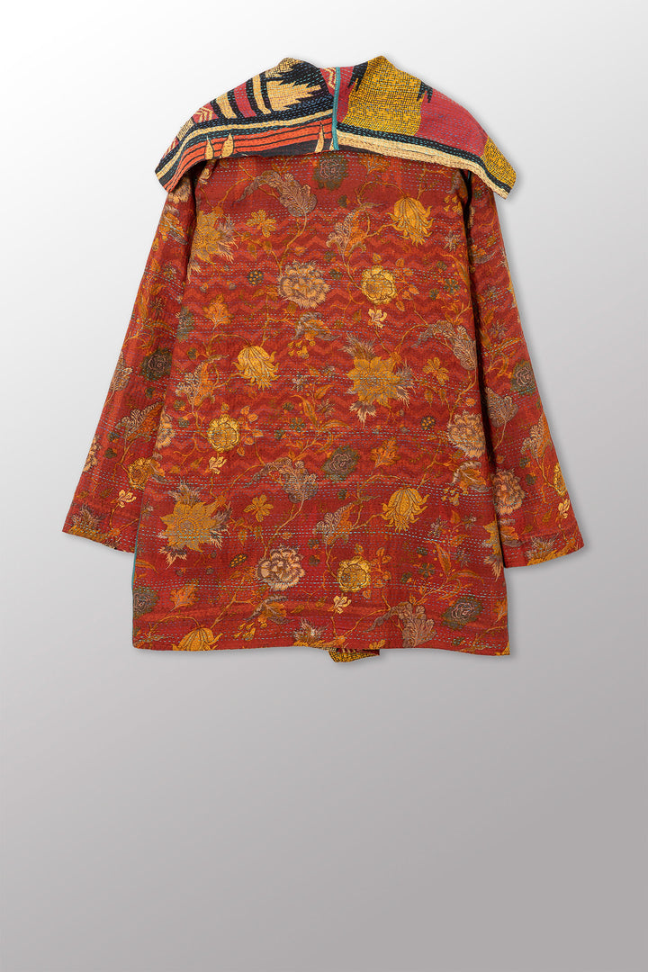 VINTAGE SILK GEORGETTE COTTON KANTHA POCKET JKT - gc2002-0015a -