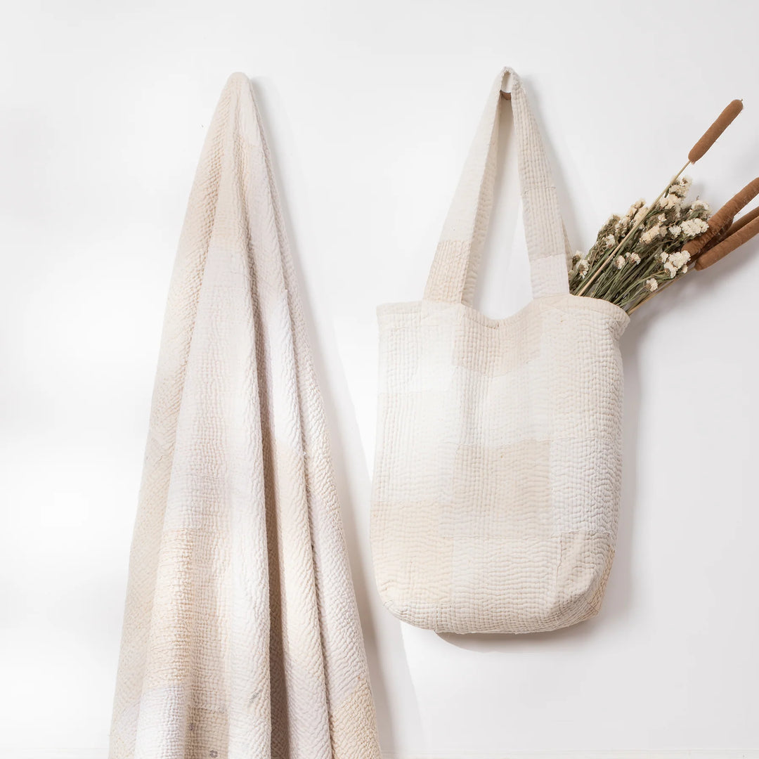 Mosaic Fray Handmade Vintage Kantha Tote Bag -Cauliflower
