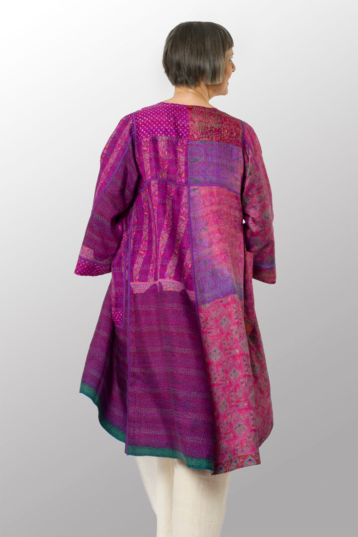 VINTAGE SILK KANTHA WRAP FLARE COAT - sv2330-0005a -