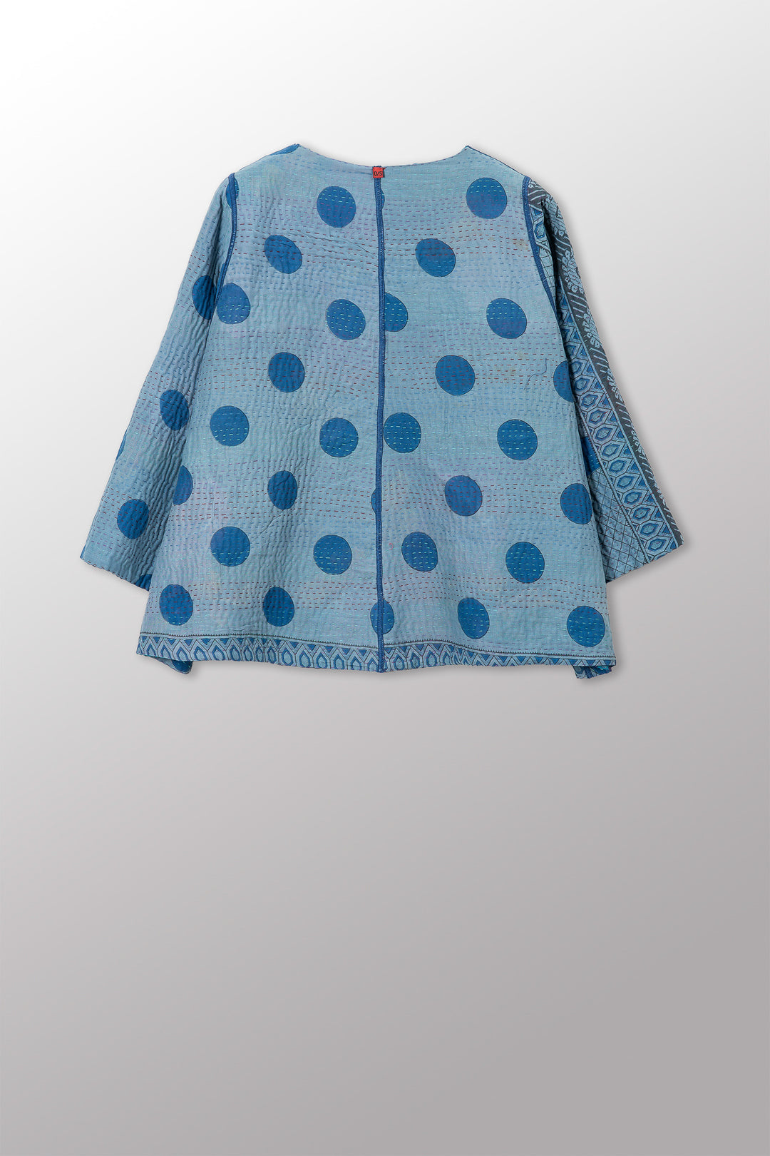 VINTAGE SILK GEORGETTE COTTON KANTHA BELL SHAPE JACKET - gc4048-0001a -