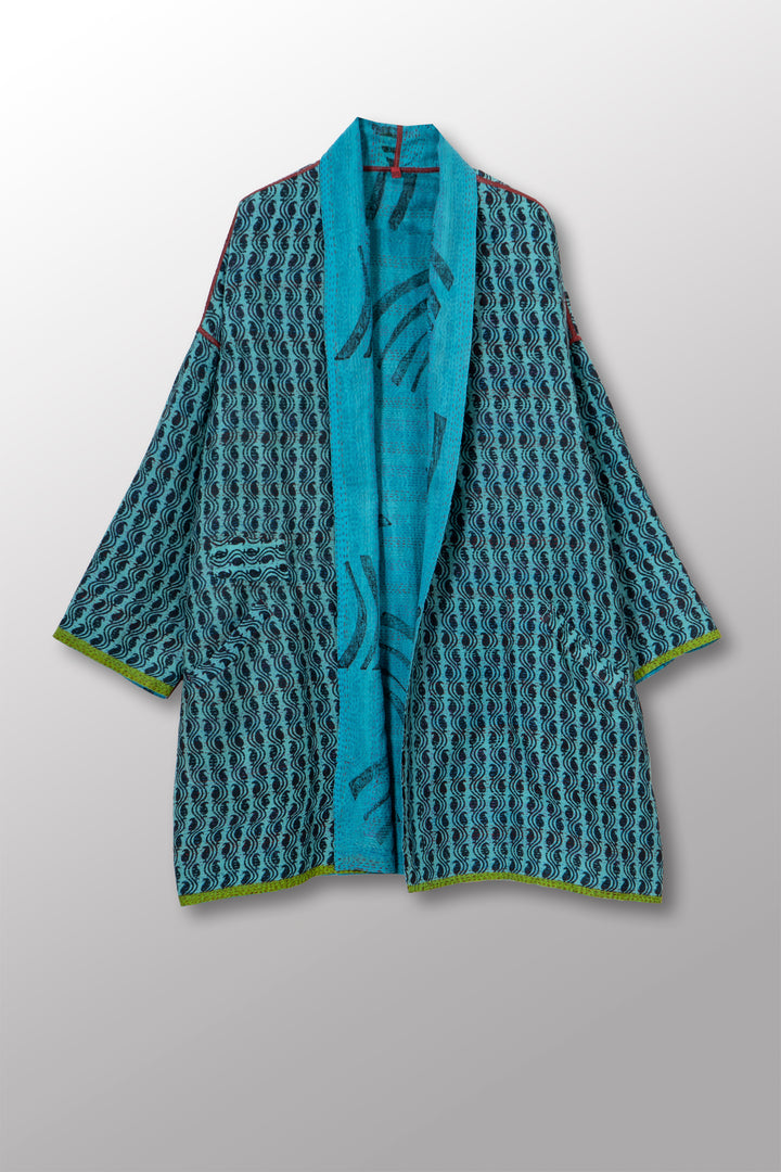 VINTAGE COTTON & NEW VOILE KANTHA HAORI JACKET - cn2068-0001a -