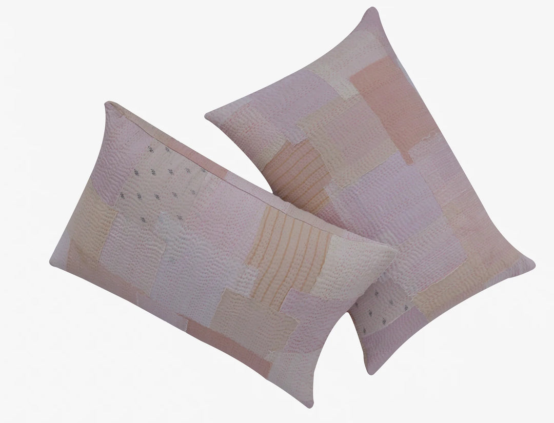 Mosaic Fray Handmade Vintage Kantha Pillow -Shallot