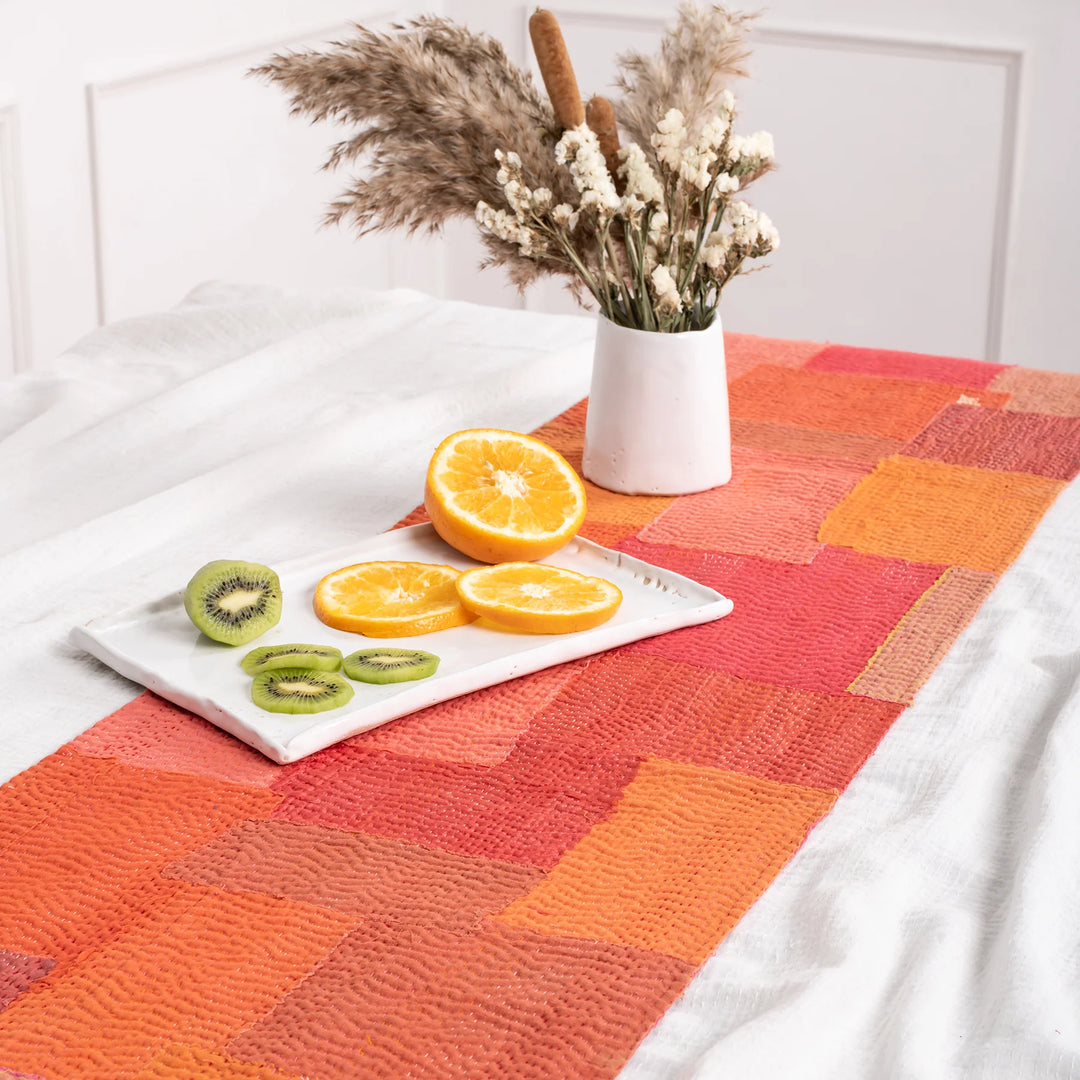 Mosaic Fray Patch Vintage Kantha Runner -Carrot