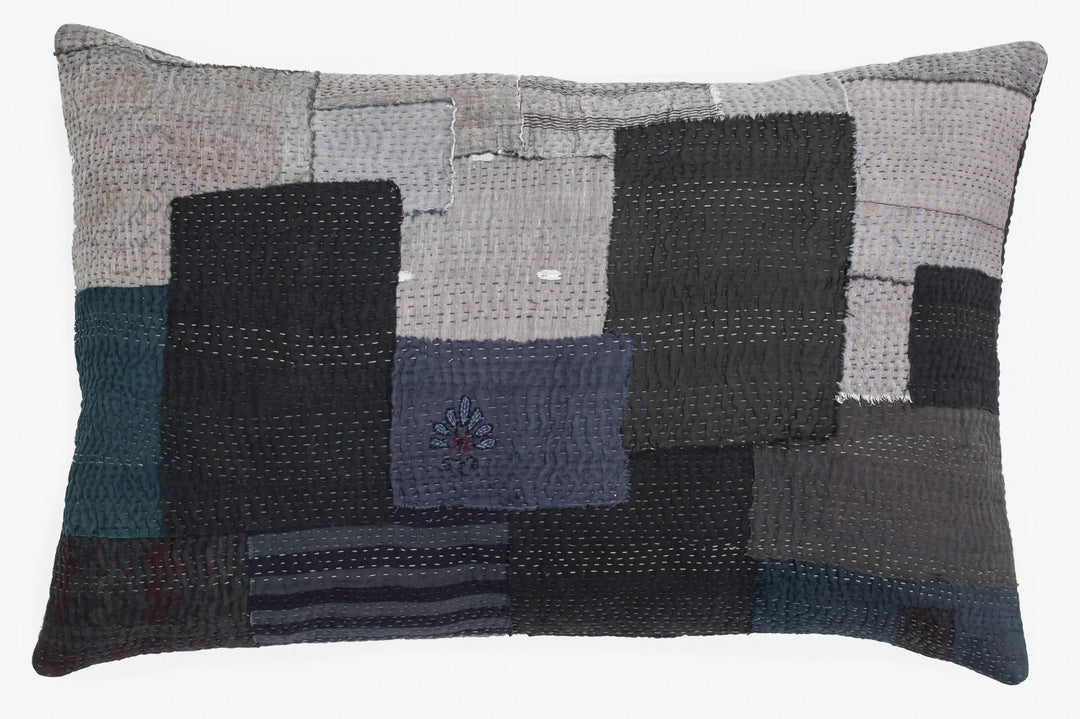 Landscape Handmade Vintage Kantha Pillow -Black