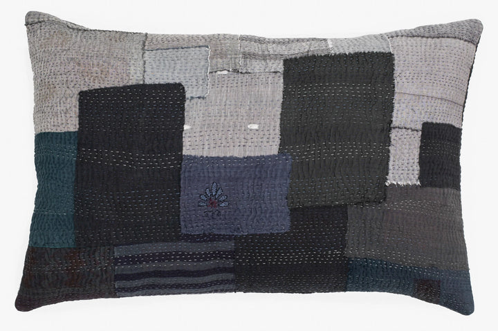 Landscape Handmade Vintage Kantha Pillow -Black