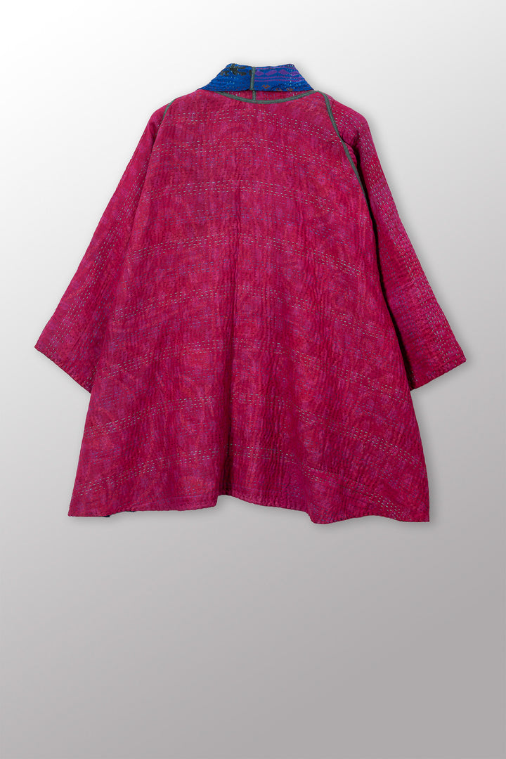VINTAGE SILK GEORGETTE COTTON KANTHA KIMONO JACKET - gc4004-0001a -