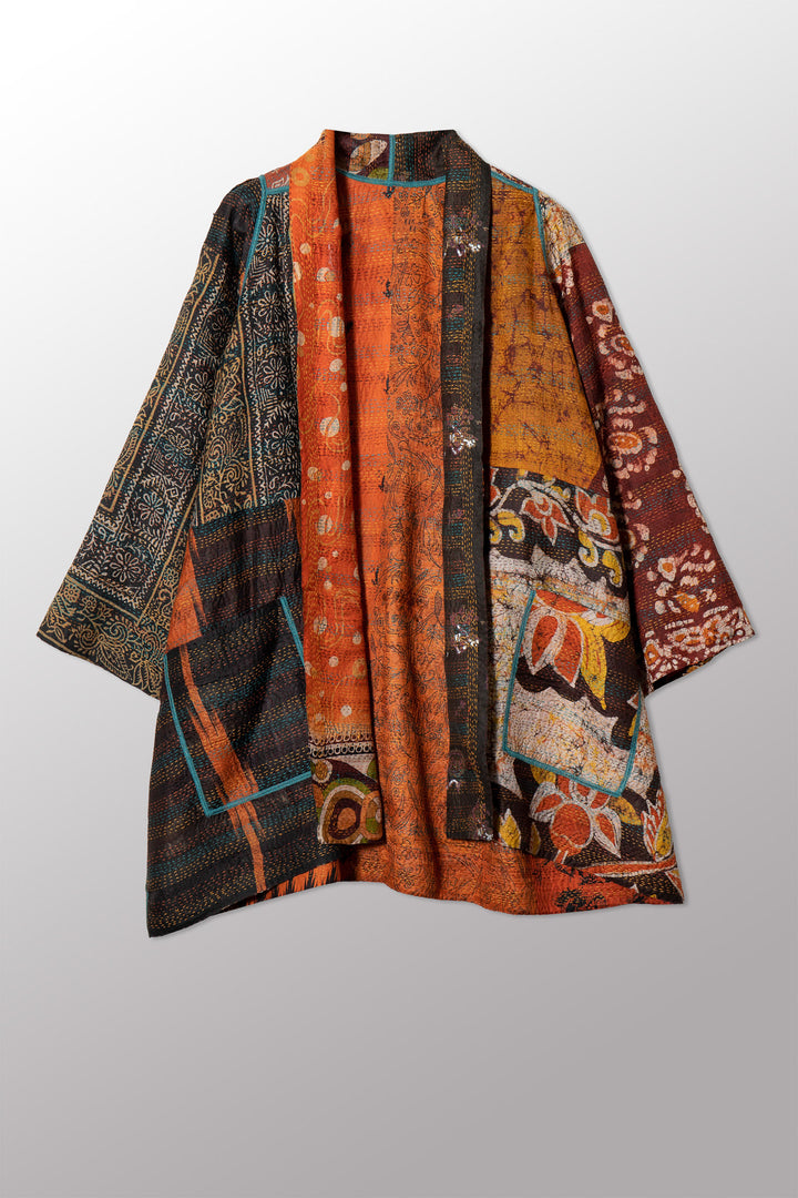 VINTAGE SILK KANTHA A-LINE JKT - sv2003-0394a -