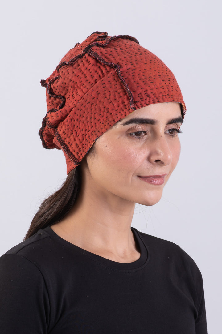 IKAT STRIPE KANTHA PATCHWORK HAT - is4880-red -