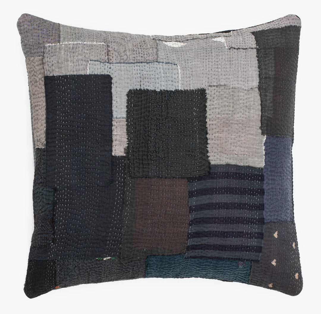 Landscape Handmade Vintage Kantha Pillow -Black