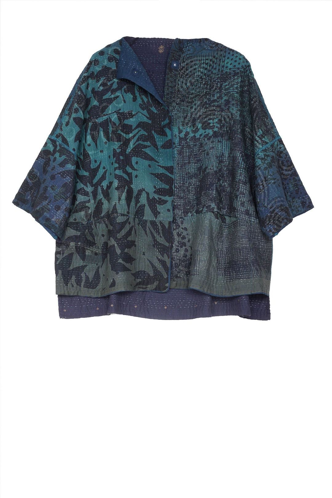 MONOTONE TWILIGHT PRINT KANTHA STRAIGHT NECK JKT - tp4058-blu -