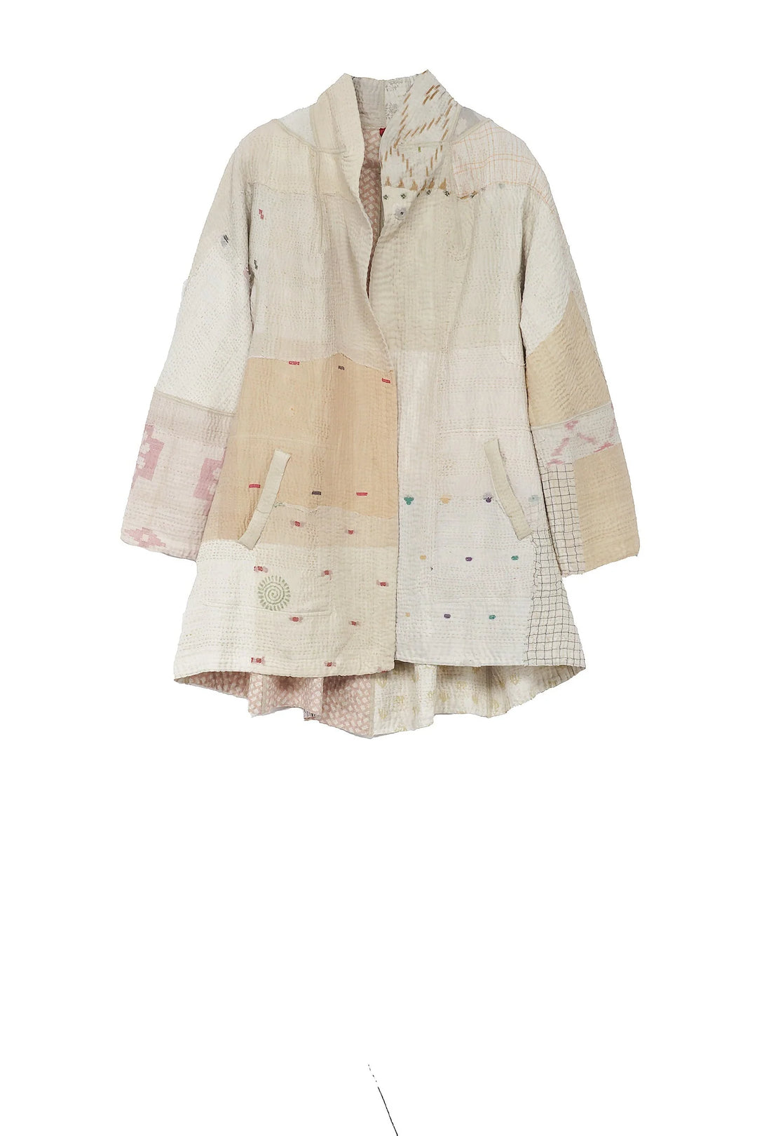 FRAYED PATCH MIX KANTHA FLARE LONG JKT - fm4021-ivy -
