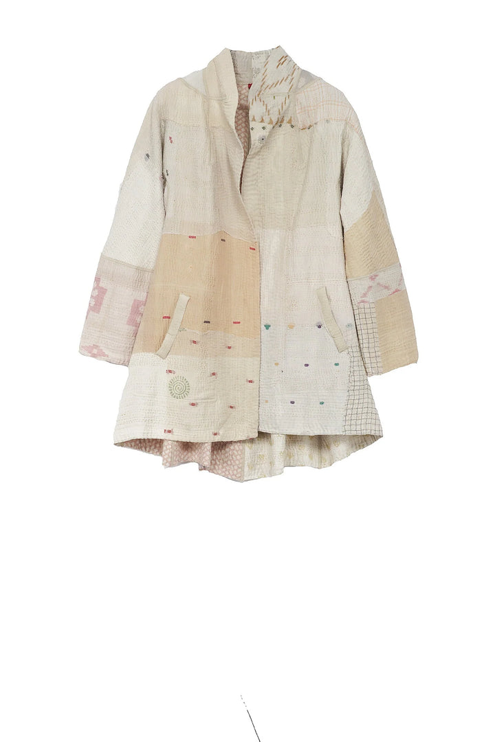 FRAYED PATCH MIX KANTHA FLARE LONG JKT - fm4021-ivy -
