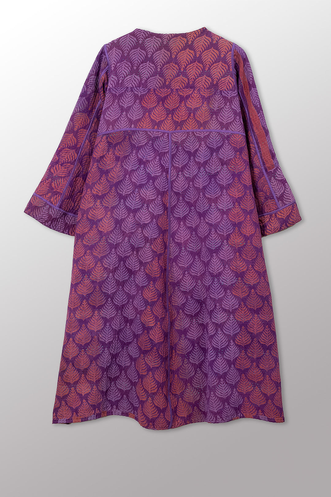 VINTAGE SILK GEORGETTE COTTON KANTHA WRAP FLARE COAT - gc4330-0002a -