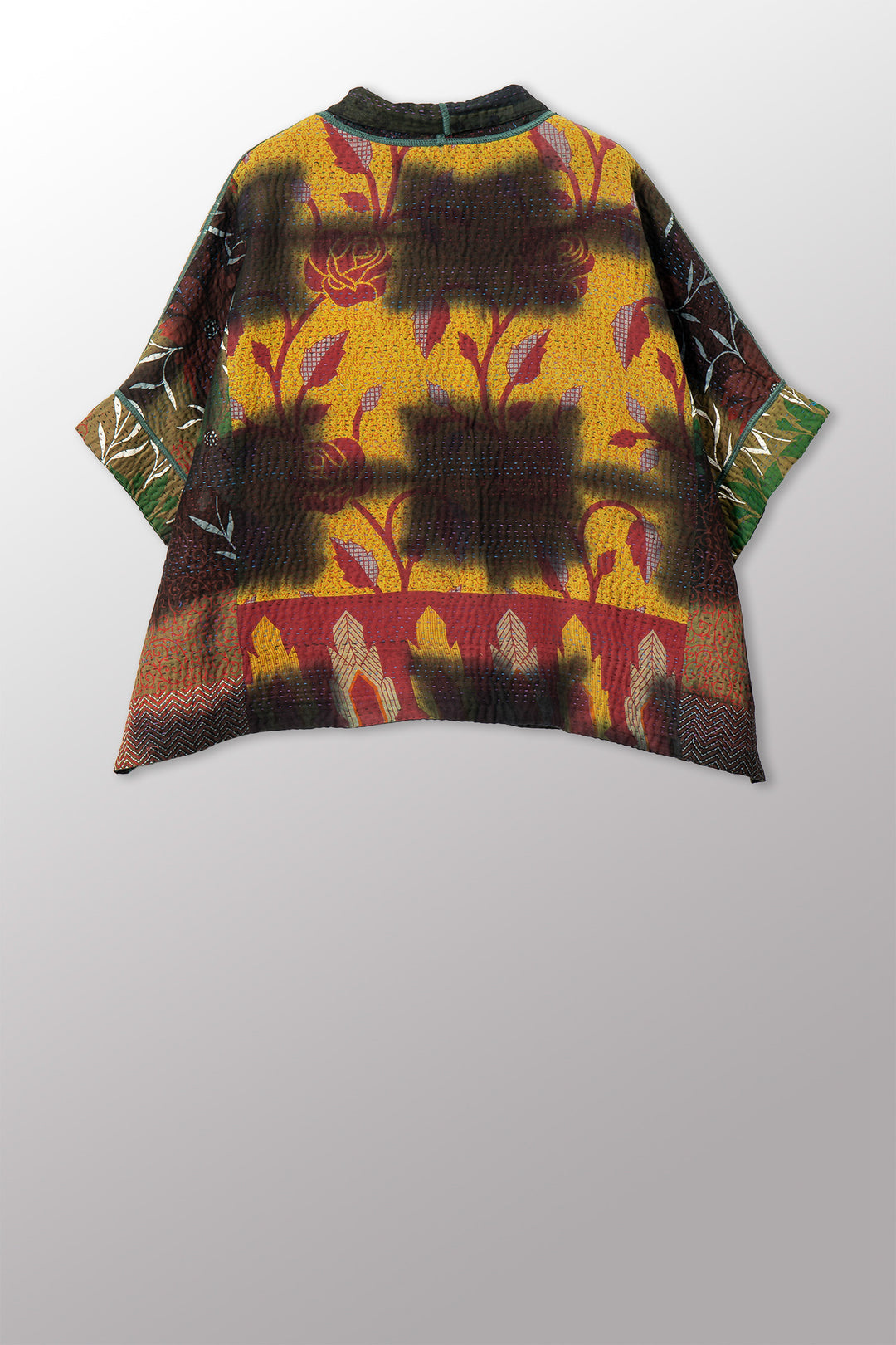 VINTAGE COTTON GREY CLAMP TIE DYE KANTHA MINI PONCHO - su4060-0003a -