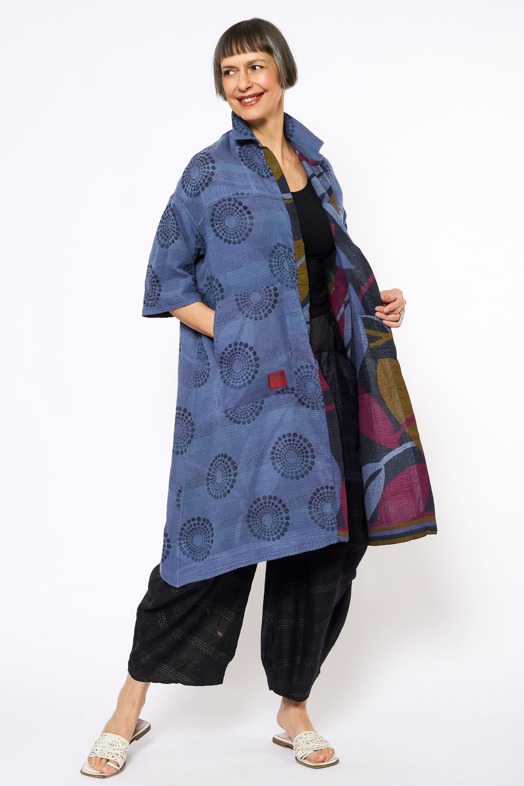VINTAGE COTTON & NEW VOILE KANTHA 3/4 SLV. SHIRT DRESS - cn2459-0002s -