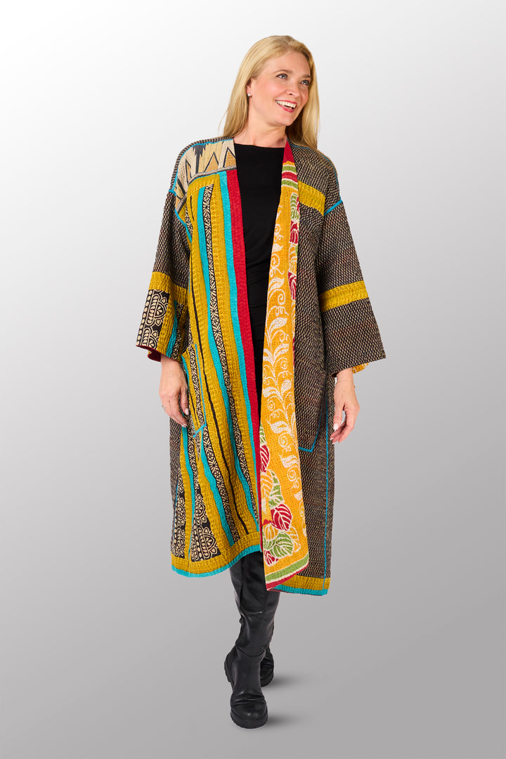 VINTAGE COTTON KANTHA LONG DUSTER - cv4328-0014a -