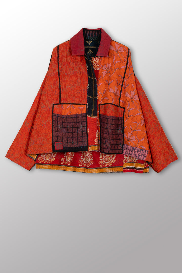 VINTAGE COTTON KANTHA CROPPED SHIRT JACKET - cv4075-0015a -