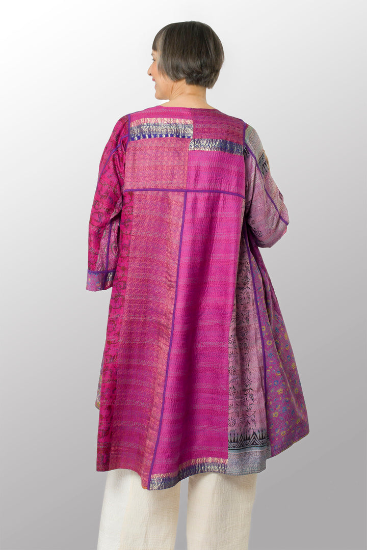 VINTAGE SILK KANTHA WRAP FLARE COAT - sv2330-0005a -