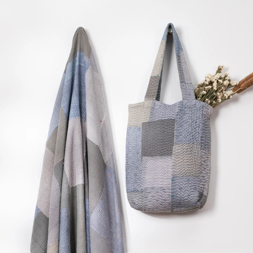 Mosaic Fray Handmade Vintage Kantha Tote Bag -Hydrengea