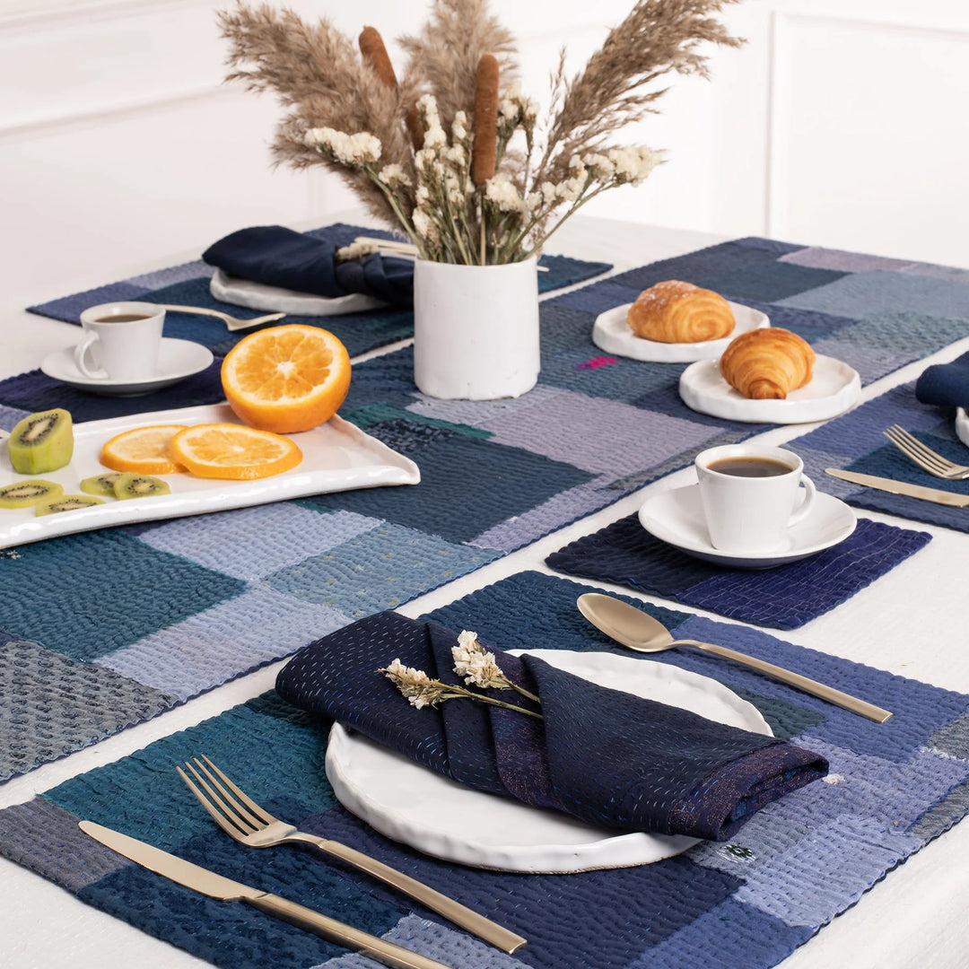 Landscape Fray Patch Vintage Kantha Placemat -Navy (Set of 2)