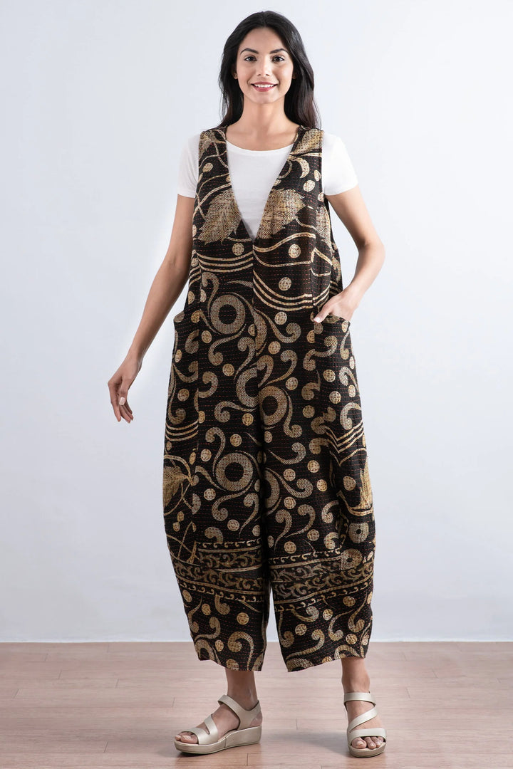 VINTAGE COTTON BBK KANTHA V-NECK JUMPER - bb2622-0011w -