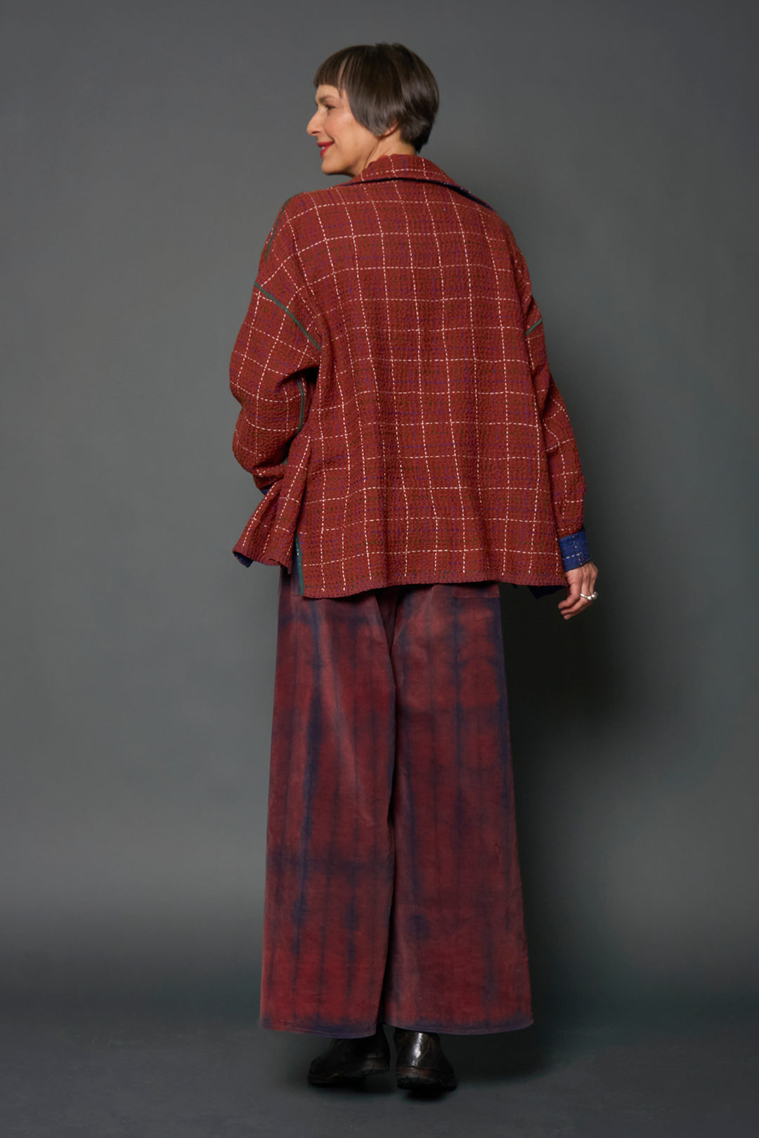 WOOL WAFFLE KANTHA RELAXED SHIRT JACKET - ww3j105-blu -
