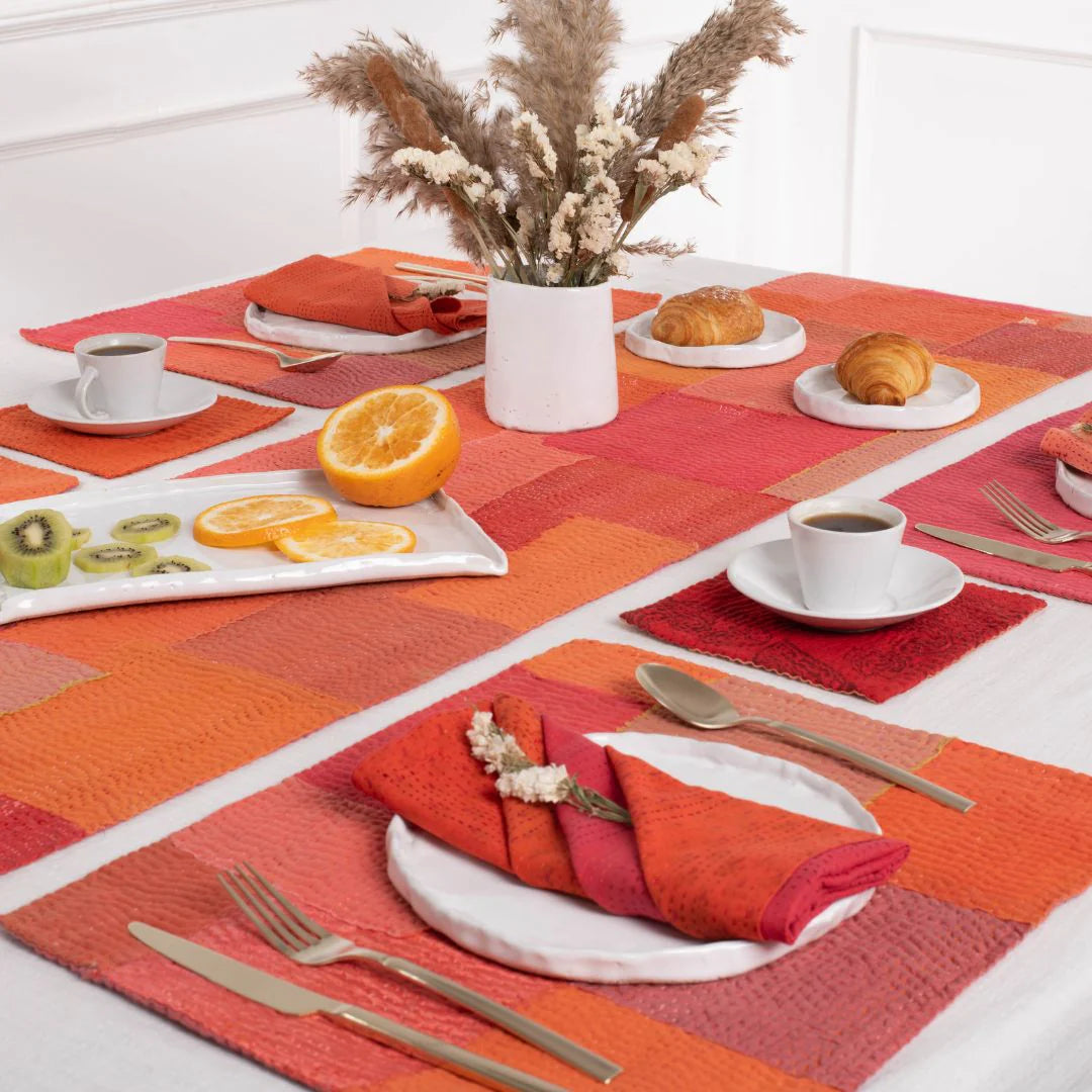 Mosaic Fray Handmade Vintage Kantha Coaster -Carrot (Set of 2)