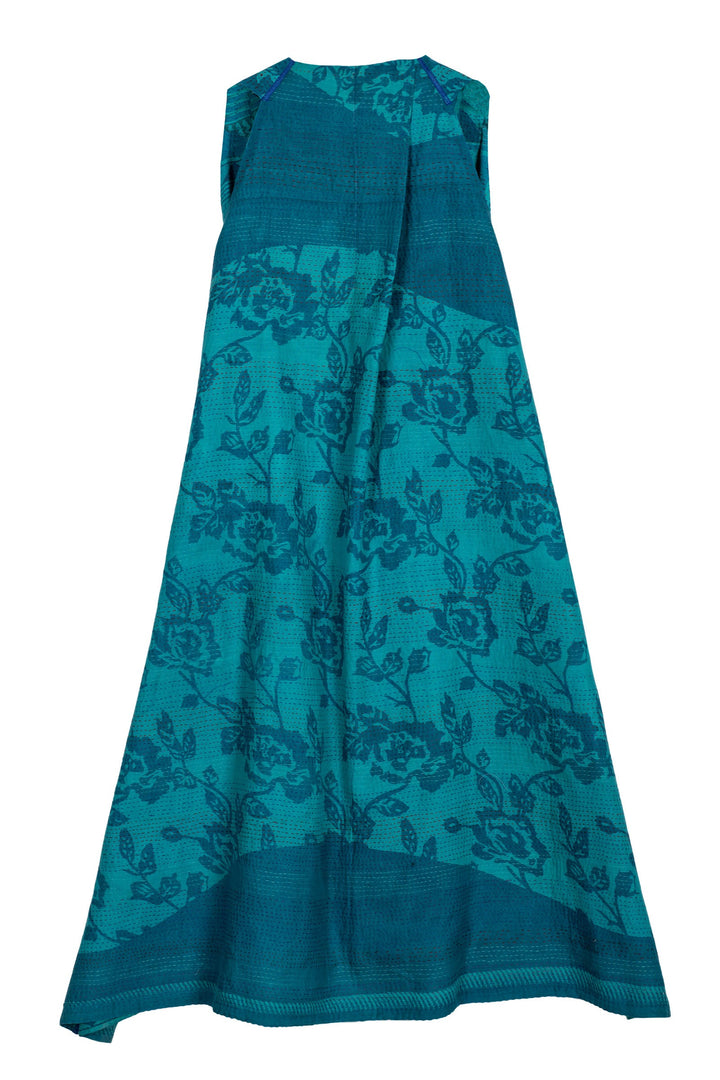 VINTAGE COTTON KANTHA BACK PLEATED VEST MAXI - cv2222-0009a -