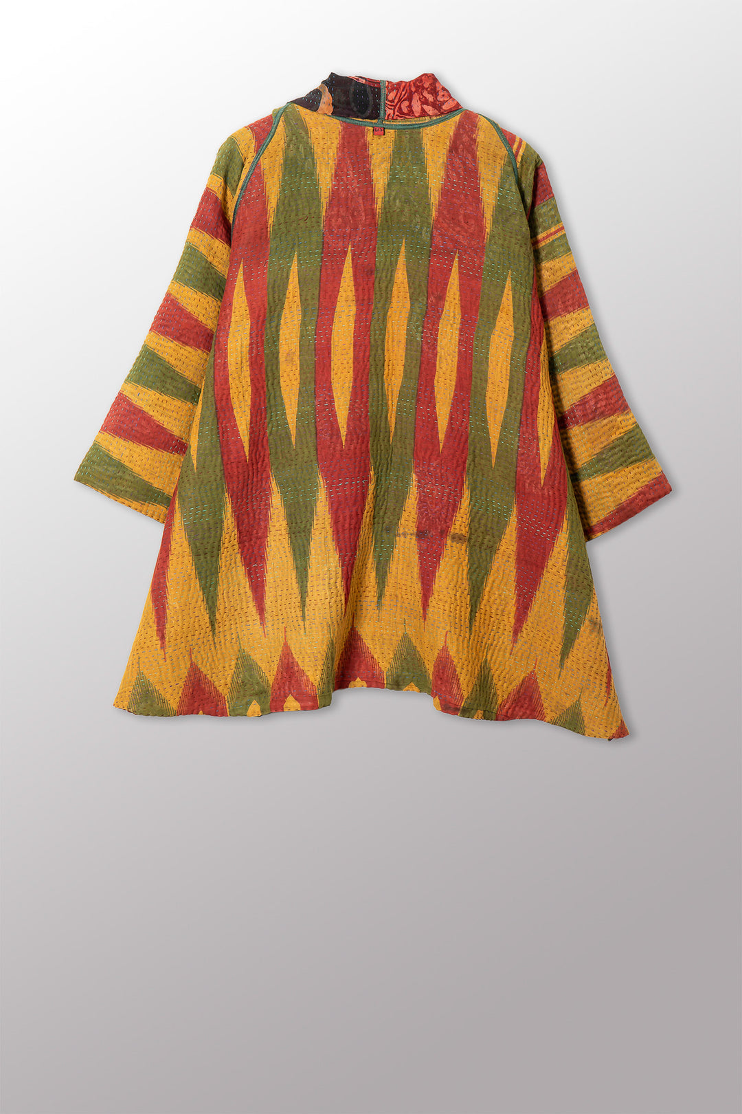 VINTAGE SILK GEORGETTE COTTON KANTHA KIMONO JACKET - gc4004-0002a -