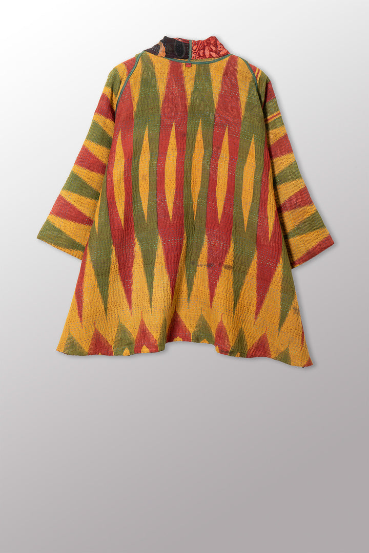 VINTAGE SILK GEORGETTE COTTON KANTHA KIMONO JACKET - gc4004-0002a -