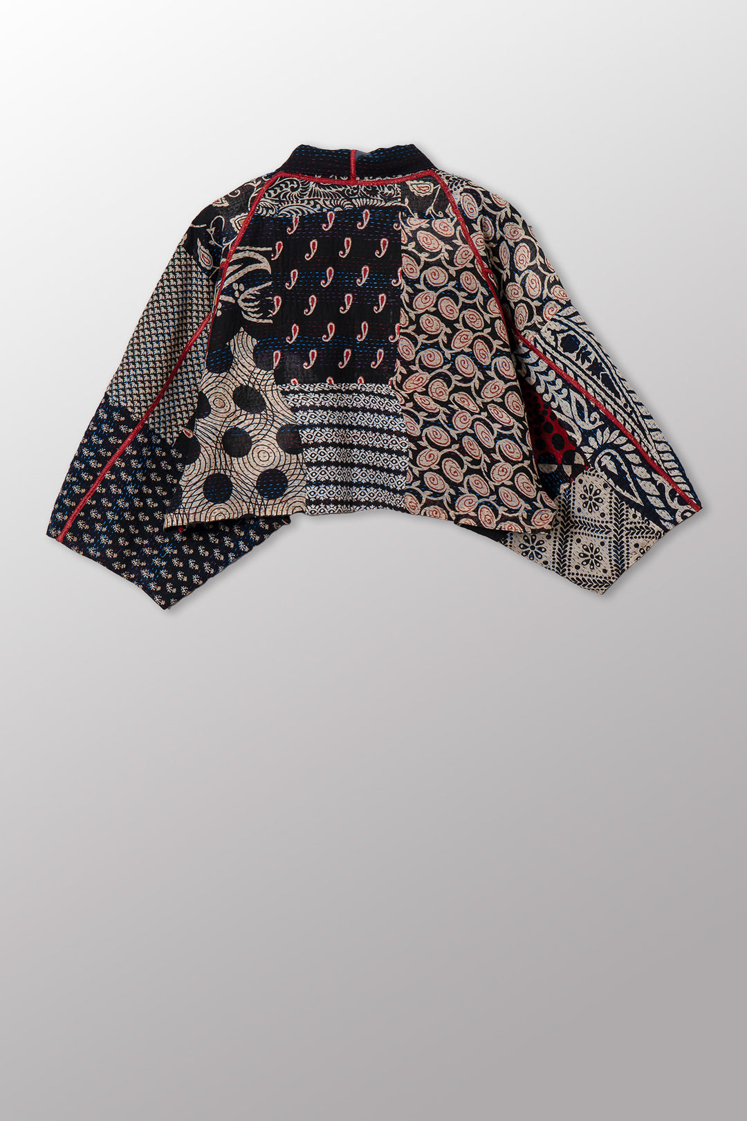 PATCH & CIRCLE PRINT KANTHA PUFF SLV. SHRUG - pc2062-blk -