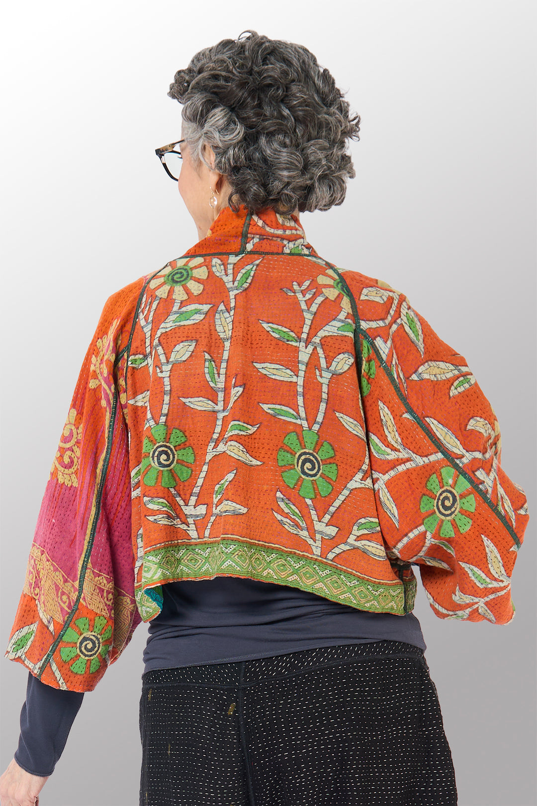 COTTON OVERDYE KANTHA PUFF SLV. SHRUG - ov2062-ctel002a -