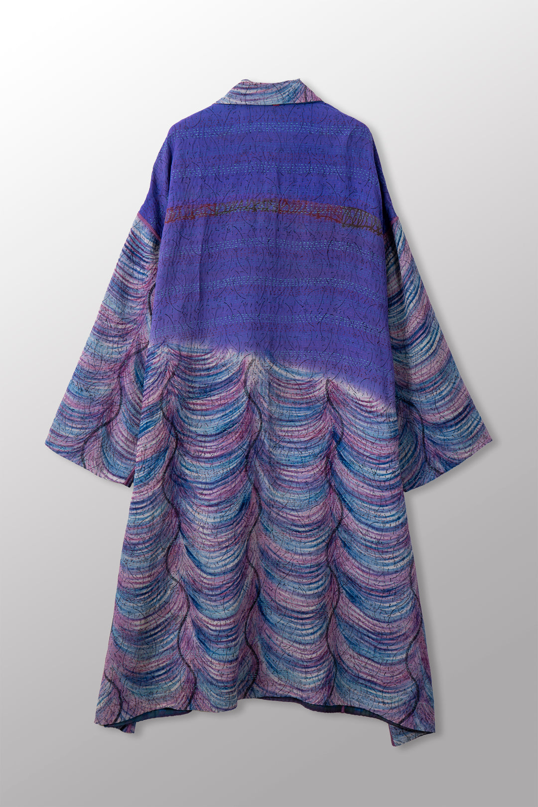 VINTAGE SILK GEORGETTE COTTON KANTHA NEW OVERSIZED COAT - gc2342-0002a -