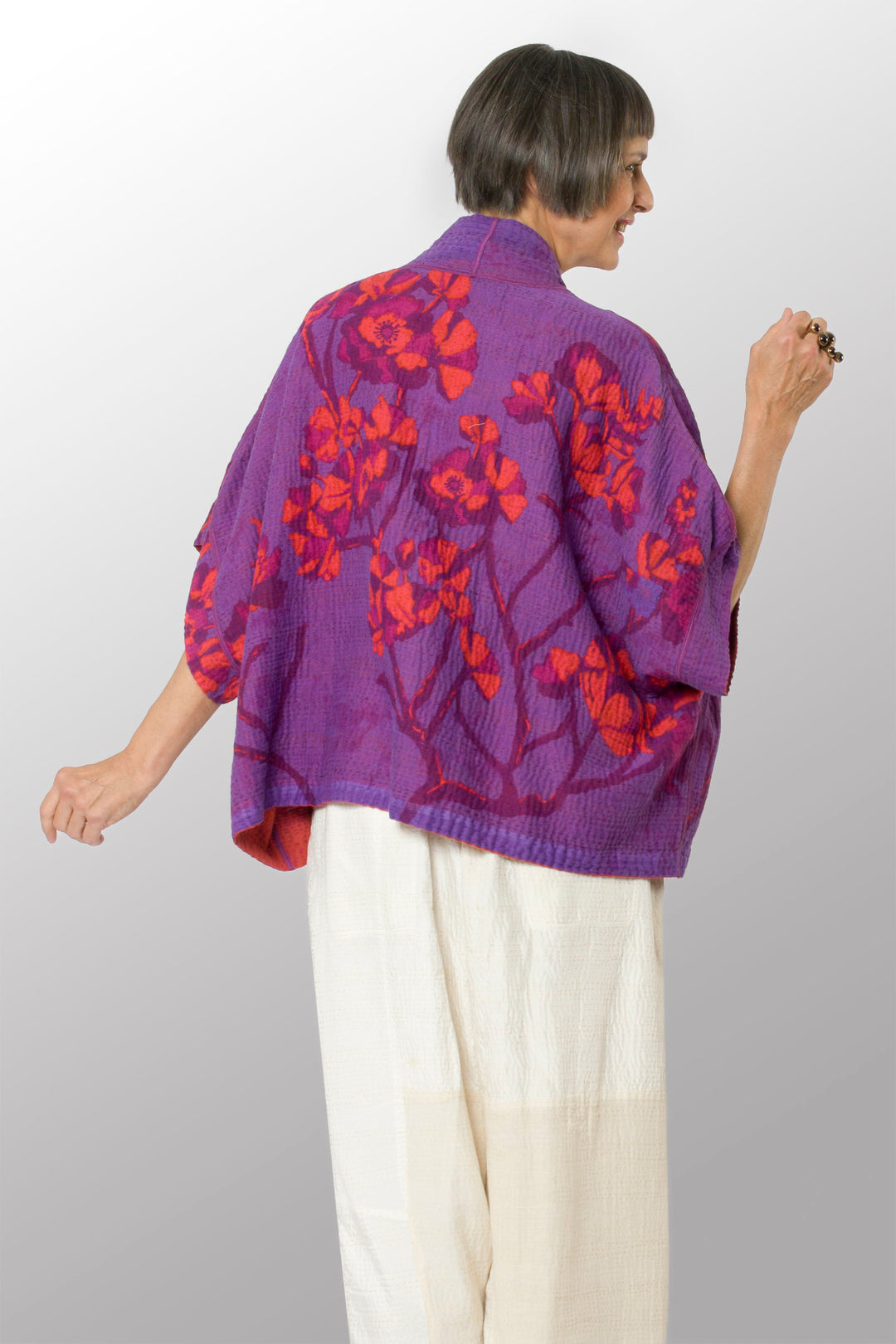 BLOOMING FLOWERS KANTHA MINI PONCHO - bf4060-prp -