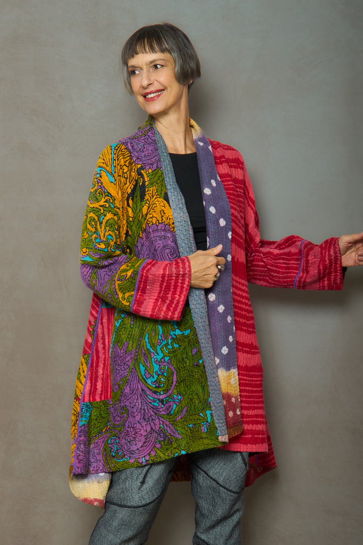 VINTAGE COTTON KANTHA KIMONO LONG JKT - cv4005-0143a -