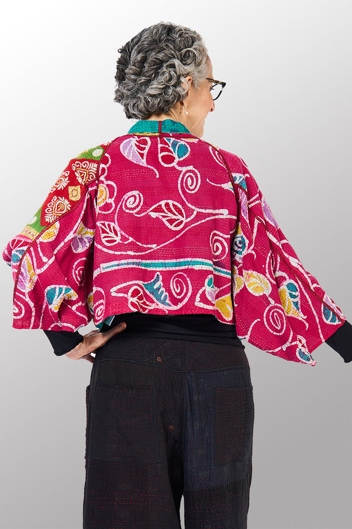 COTTON OVERDYE KANTHA PUFF SLV. SHRUG - ov2062-ctel003a -