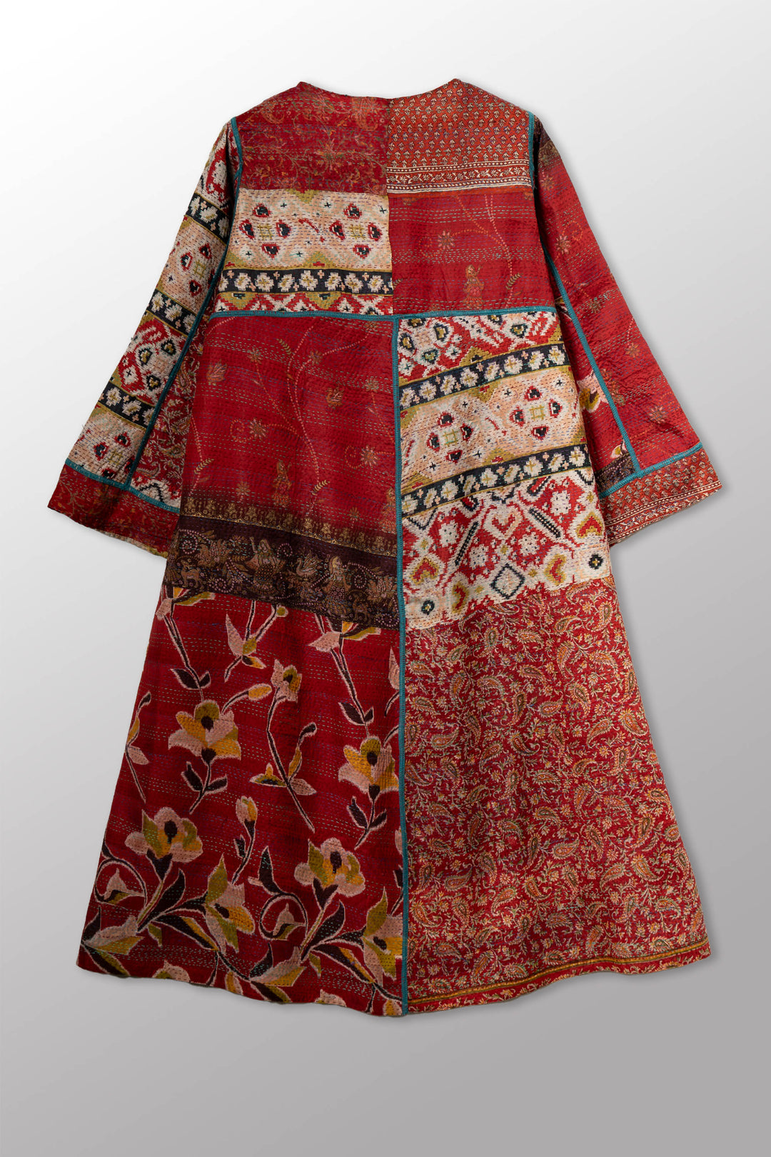 VINTAGE SILK KANTHA WRAP FLARE COAT - sv2330-0008a -