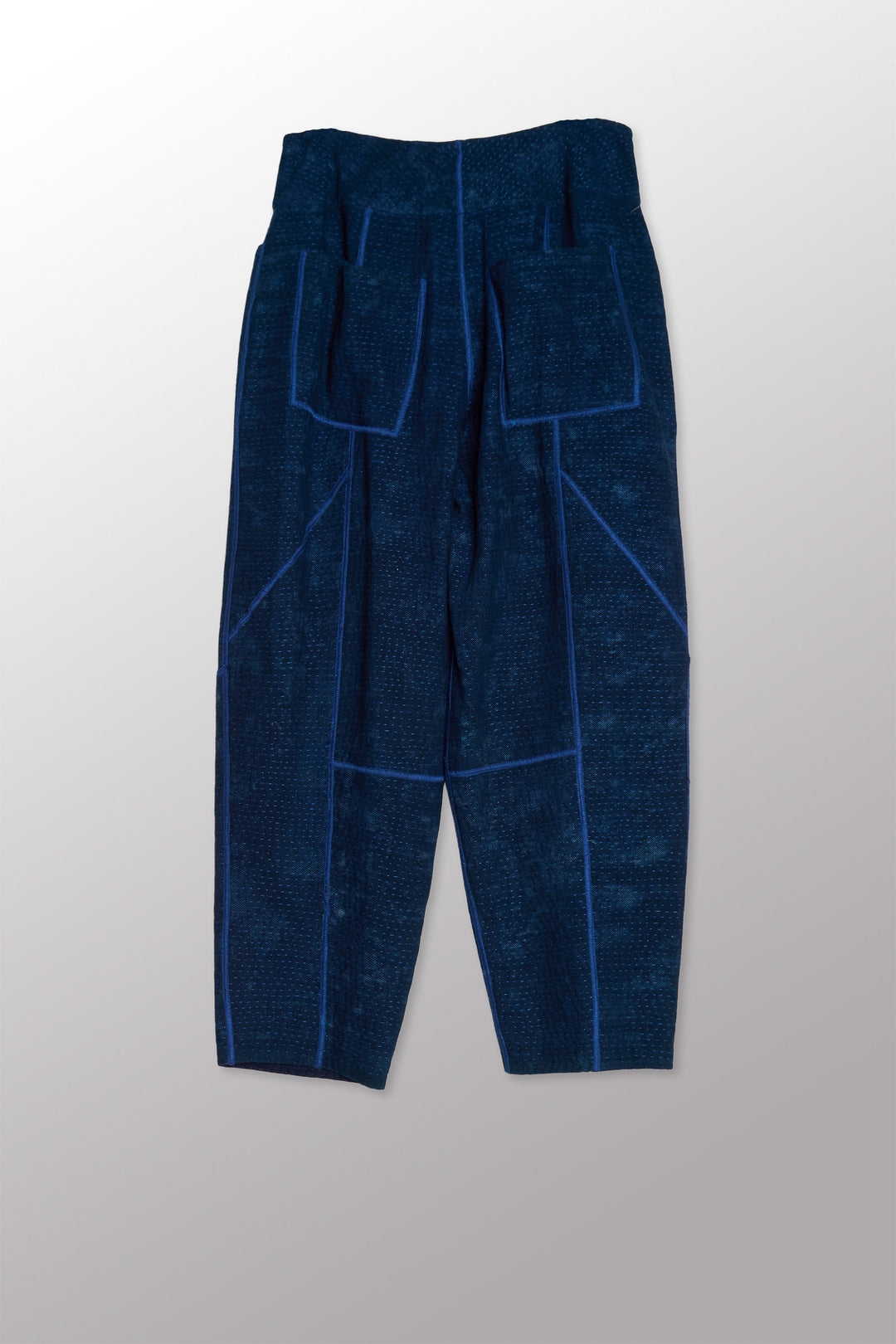 DENIM SUN-DYE KANTHA PANELED LANTERN PANTS - ds3675-nvy -