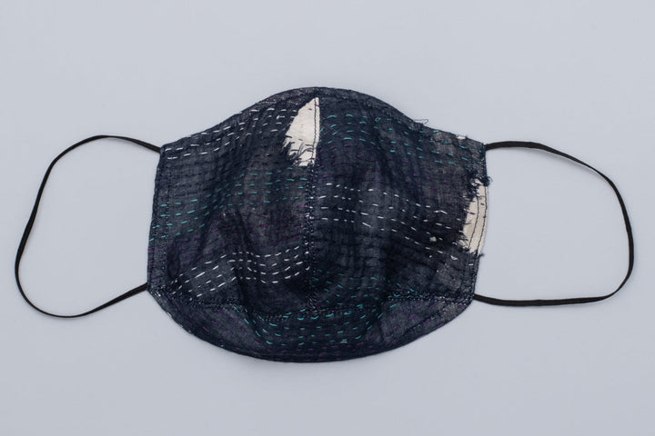 CUT THROUGH DOT AND HOLES KANTHA PANELED FLARE SKIRT - cd2630-blu -