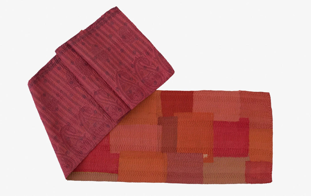 Mosaic Fray Patch Vintage Kantha Runner -Carrot