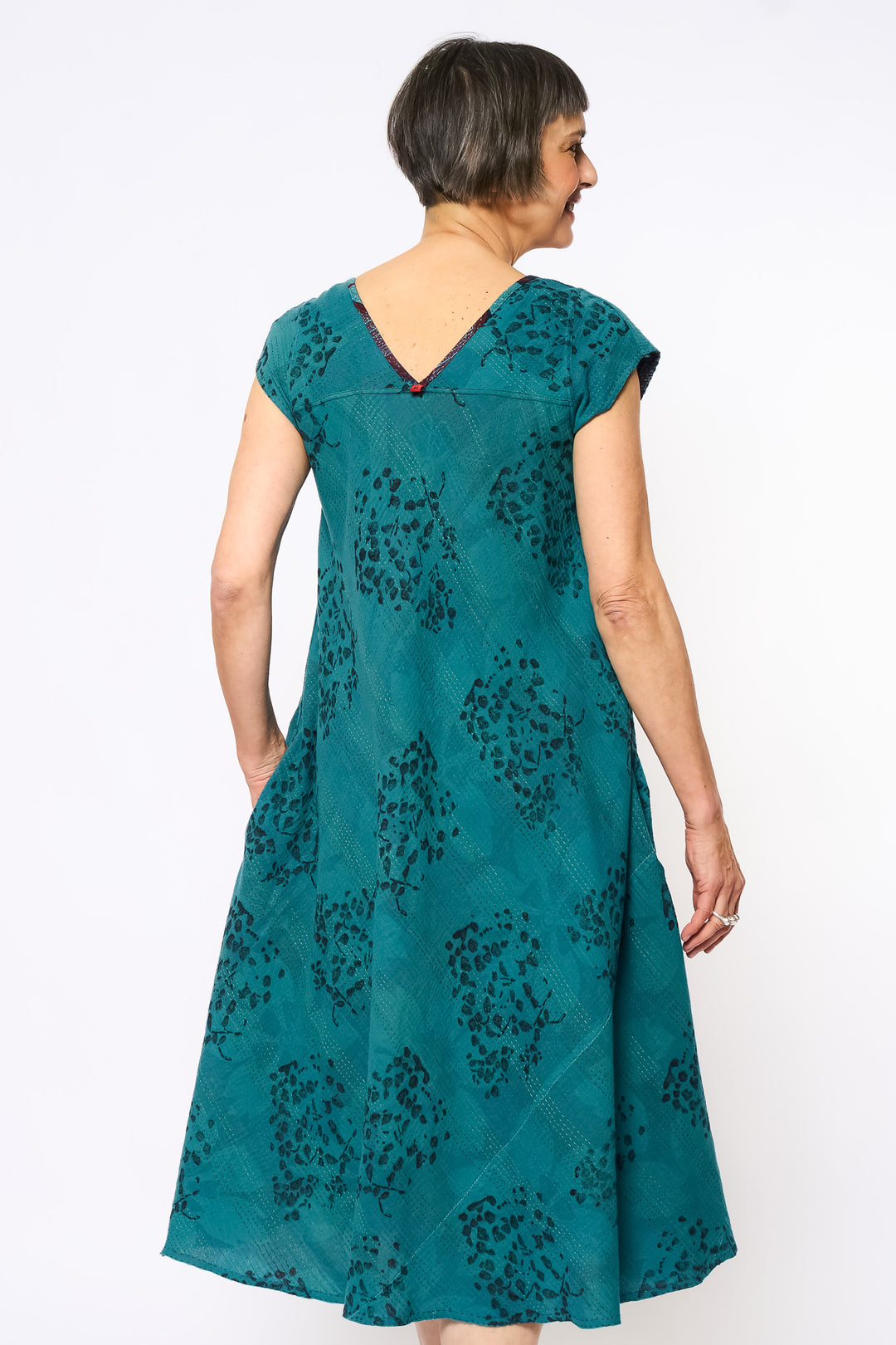 VINTAGE COTTON & NEW VOILE KANTHA CAP SLV. FLARE DRESS - cn2425-0007m -