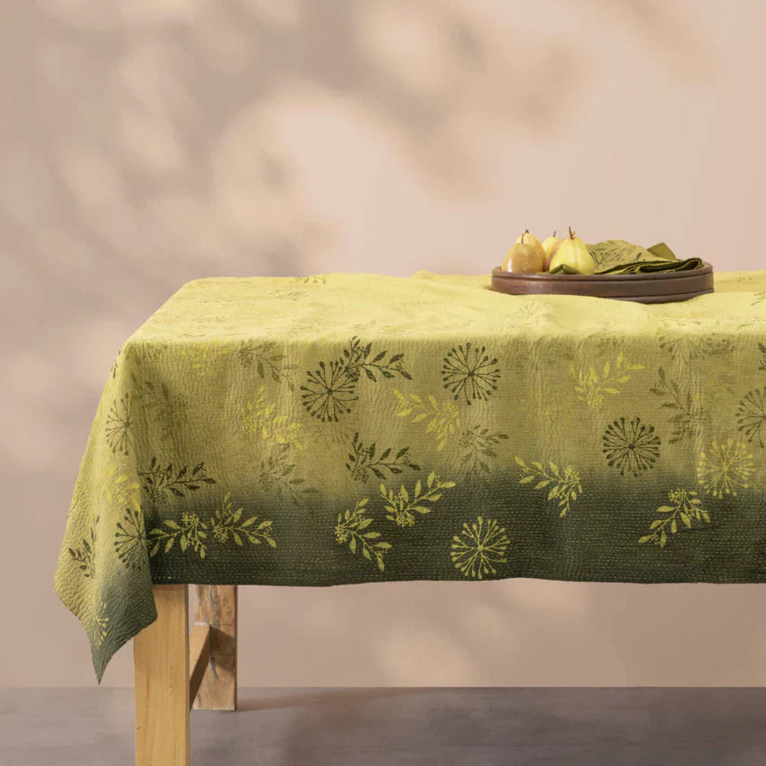 Ombre Patch Vintage Cotton Kantha Table Covers -Green