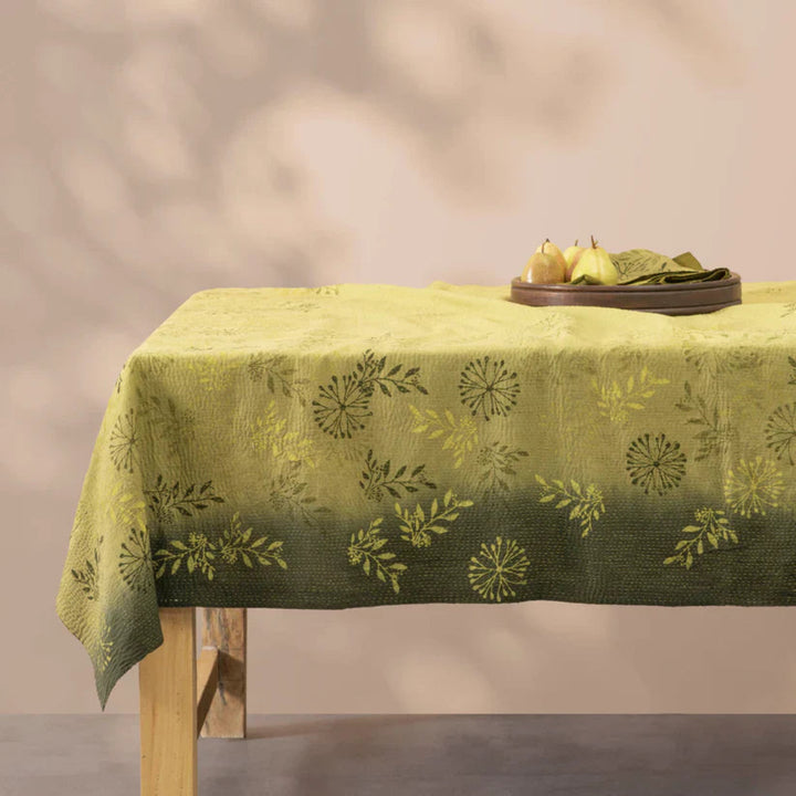Ombre Patch Vintage Cotton Kantha Table Covers -Green